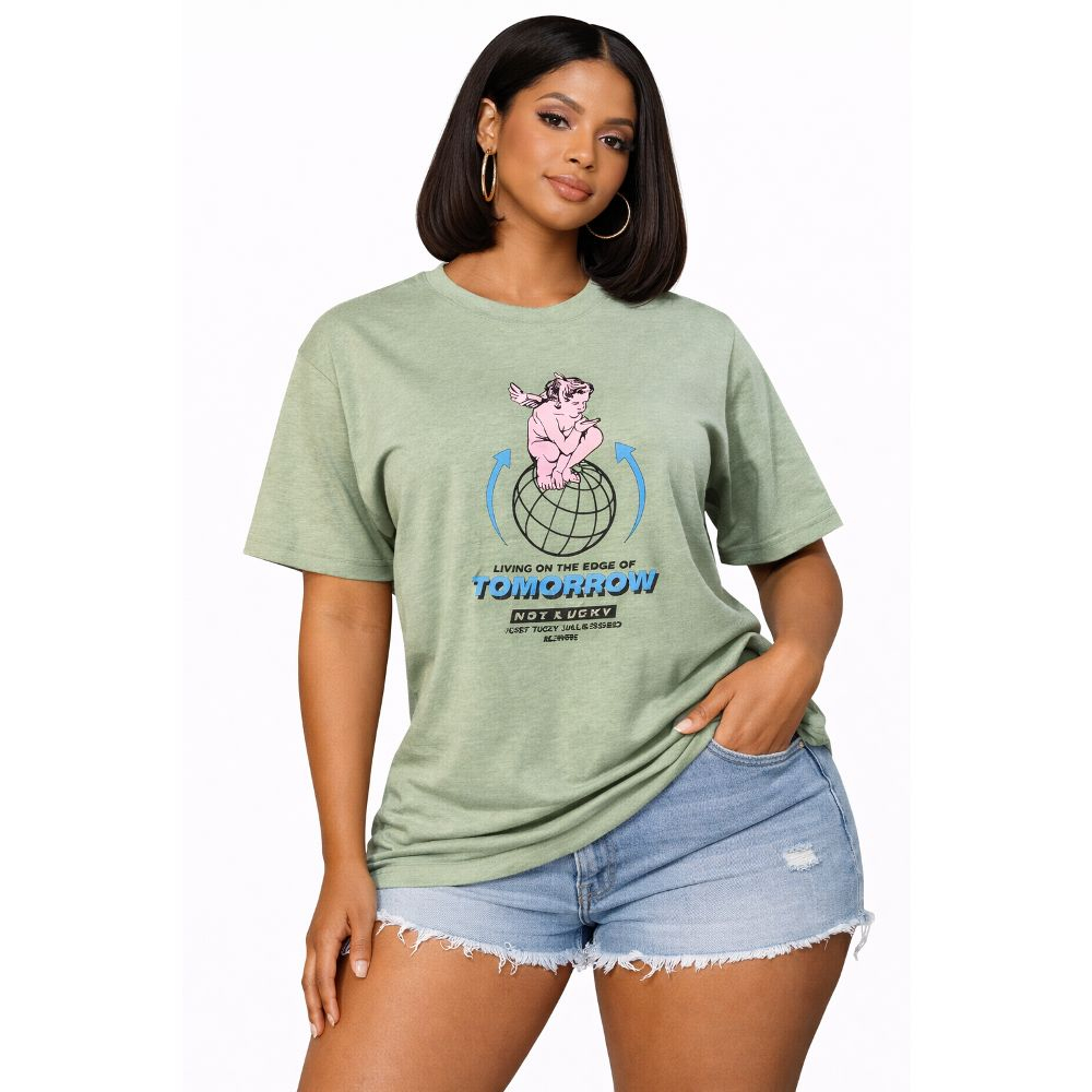 Casual Oversized Printed Crew Neck Tee